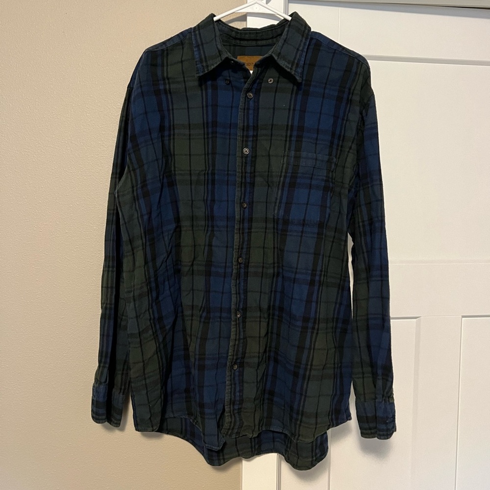 St. John's Bay Blue Green Plaid Casual Shirt